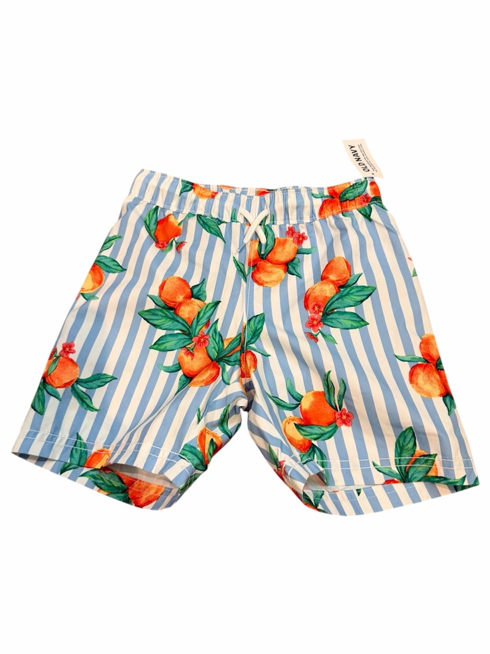 NWT Old Navy Blue & White Striped Swim Shorts with Orange Fruit Print